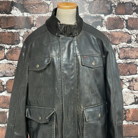 Levi's Faux Leather Distressed Aviator Jacket Pockets Vent Brown Size X Large XL - Picture 5 of 16